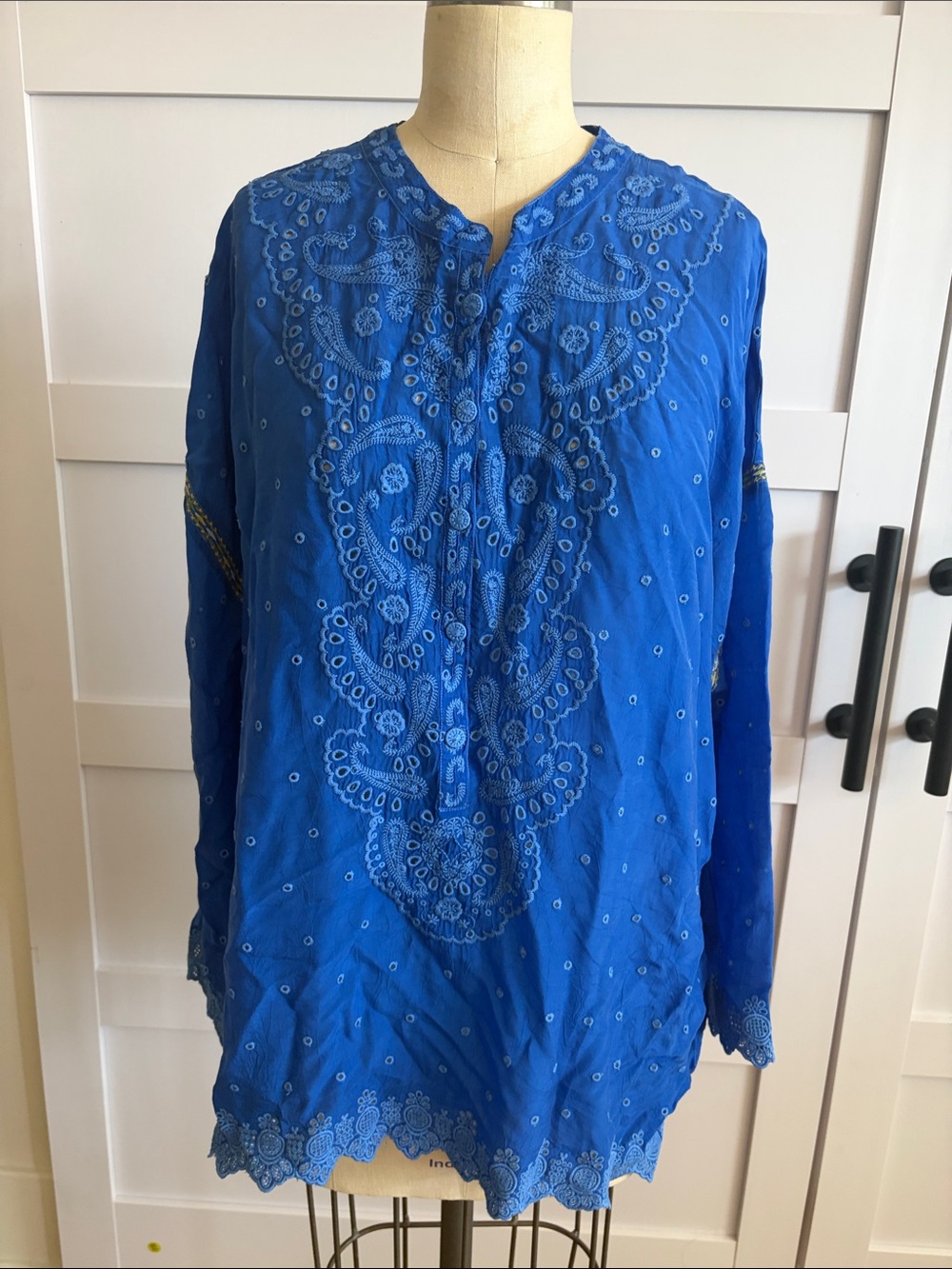Johnny Was Royal Blue Embroidered Tunic Top
